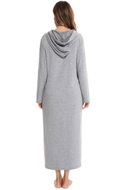 Zip Front Hooded Night Dress with Pockets