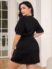 Plus Size Lace Trim Deep V Night Dress